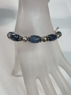 sterling silver kyanite bracelet 925 spacers clasp 7in barrel stone blue silver